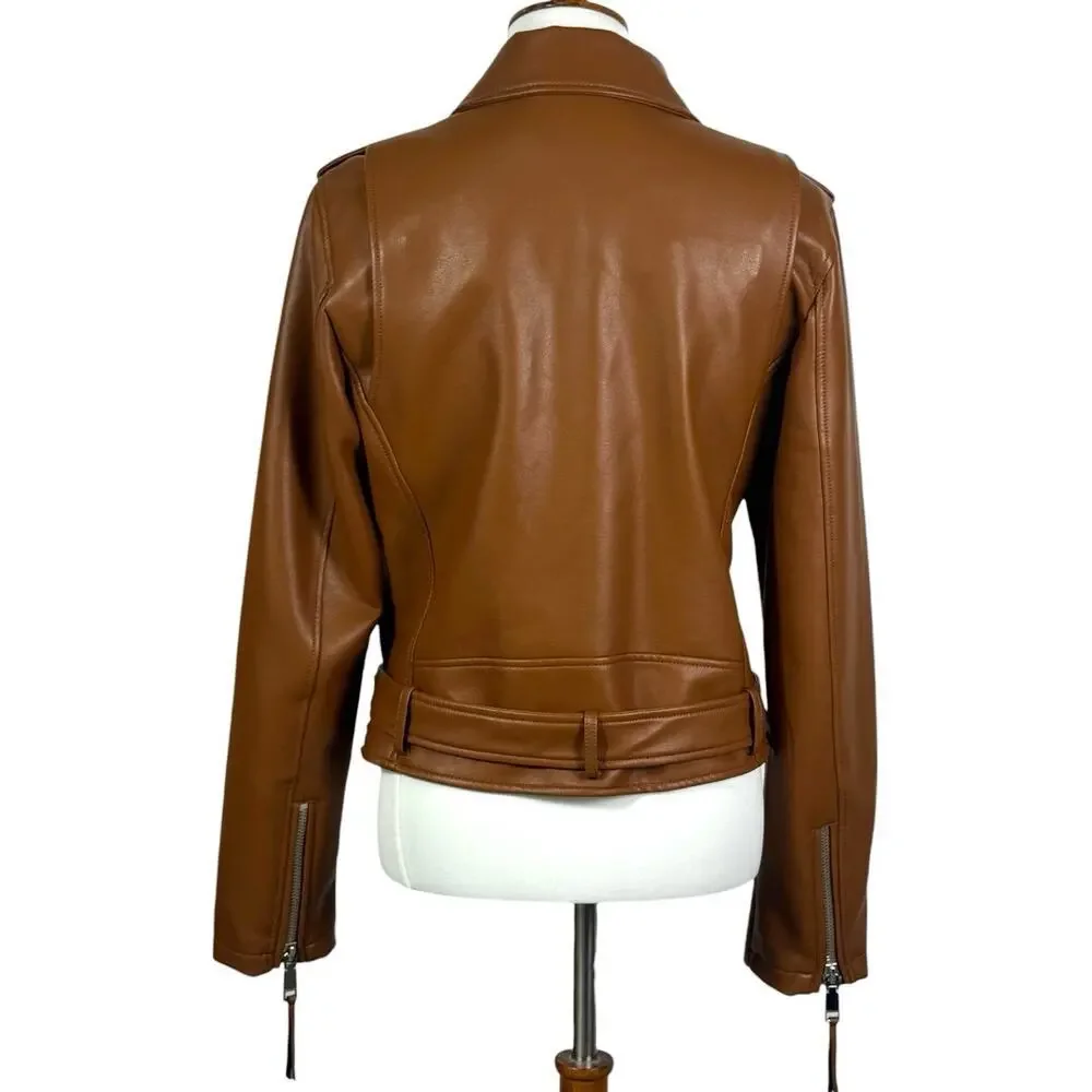 Rebecca Minkoff Women’s Brown Jeff Moto Vegan Leather Jacket Medium